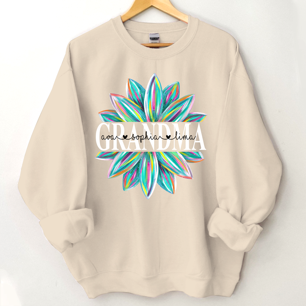 Lofaris Custom Grandma Flower Color And Grandkids Sweatshirt