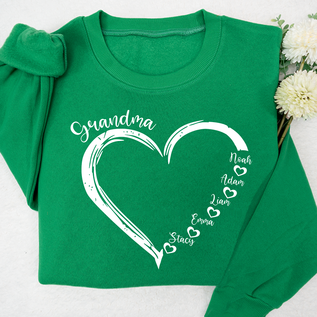 Lofaris Custom Grandma Heart And Grandkids Name Sweatshirt