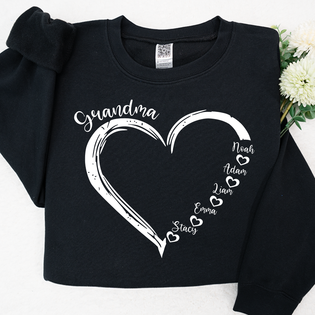 Lofaris Custom Grandma Heart And Grandkids Name Sweatshirt