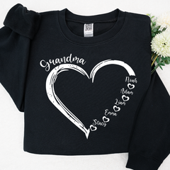 Lofaris Custom Grandma Heart And Grandkids Name Sweatshirt
