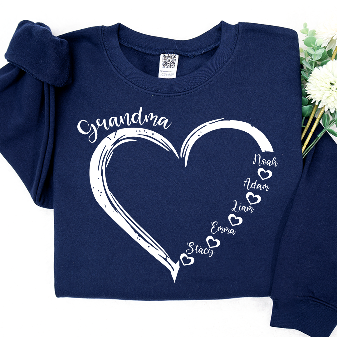 Lofaris Custom Grandma Heart And Grandkids Name Sweatshirt