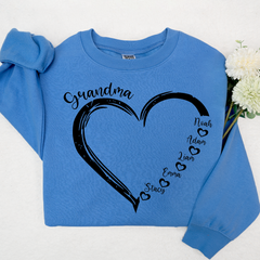 Lofaris Custom Grandma Heart And Grandkids Name Sweatshirt