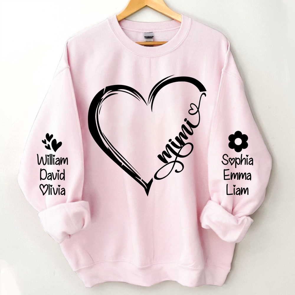 Lofaris Custom Grandma Black Heart Grandkids Name Sweatshirt
