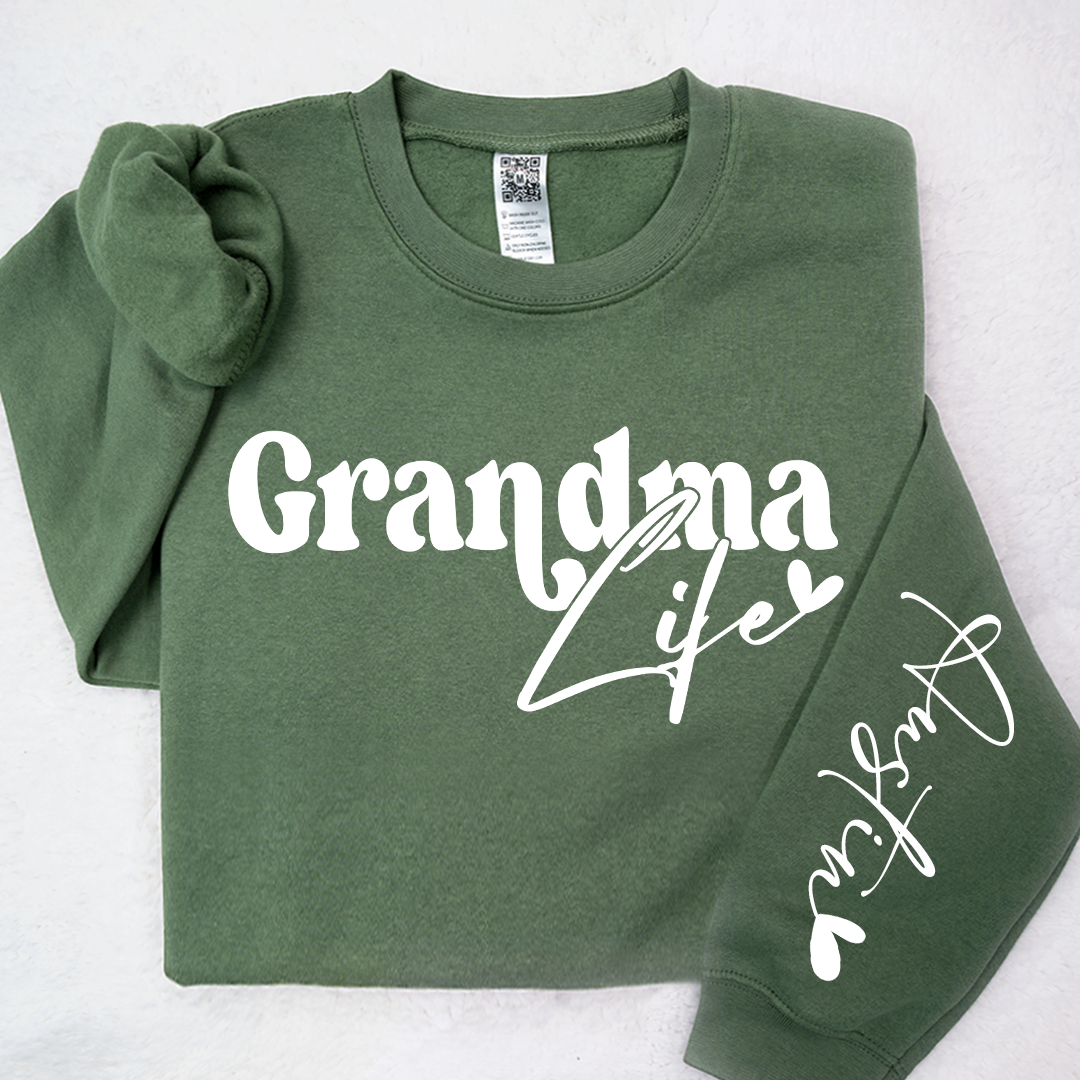 Lofaris Custom Grandma Life And Heart Kid Name Sweatshirt
