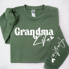 Lofaris Custom Grandma Life And Heart Kid Name Sweatshirt