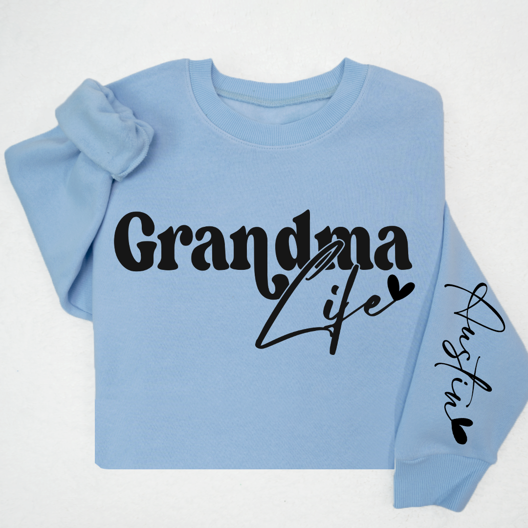 Lofaris Custom Grandma Life And Heart Kid Name Sweatshirt