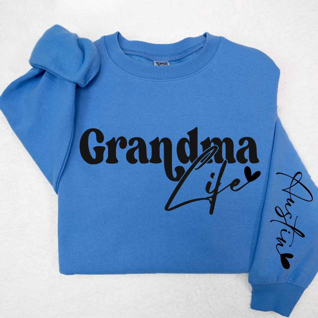 Lofaris Custom Grandma Life And Heart Kid Name Sweatshirt