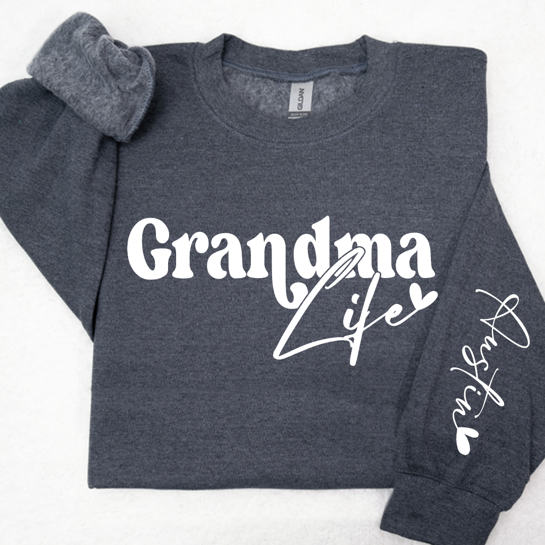 Lofaris Custom Grandma Life And Heart Kid Name Sweatshirt