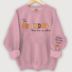 Lofaris Customized Grandma Doodle Alphabet Pumpkins Kids Name Sweatshirt Autumn Halloween