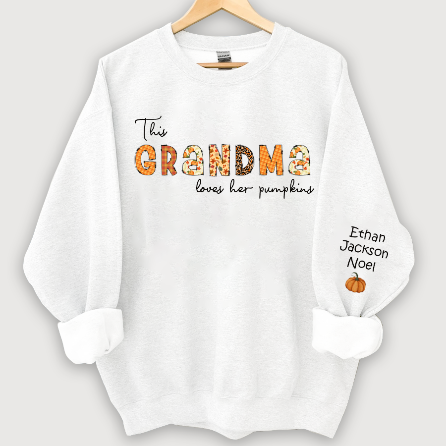 Lofaris Customized Grandma Doodle Alphabet Pumpkins Kids Name Sweatshirt Autumn Halloween