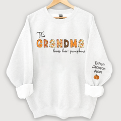 Lofaris Customized Grandma Doodle Alphabet Pumpkins Kids Name Sweatshirt Autumn Halloween