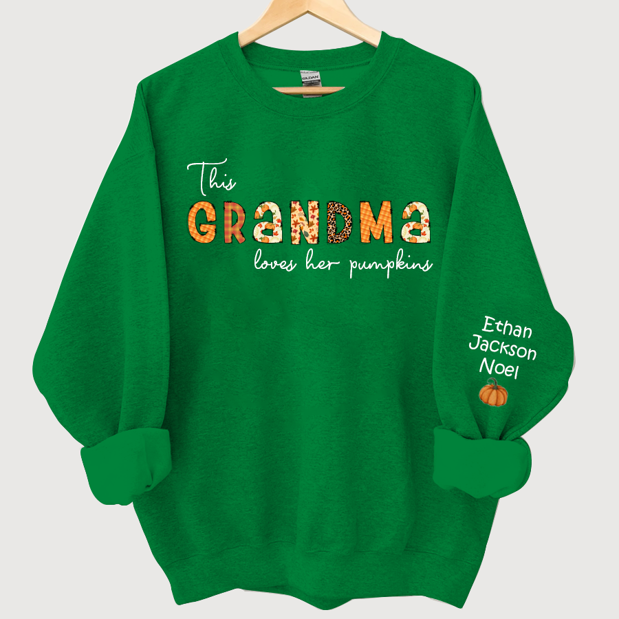 Lofaris Customized Grandma Doodle Alphabet Pumpkins Kids Name Sweatshirt Autumn Halloween