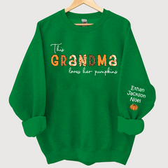 Lofaris Customized Grandma Doodle Alphabet Pumpkins Kids Name Sweatshirt Autumn Halloween