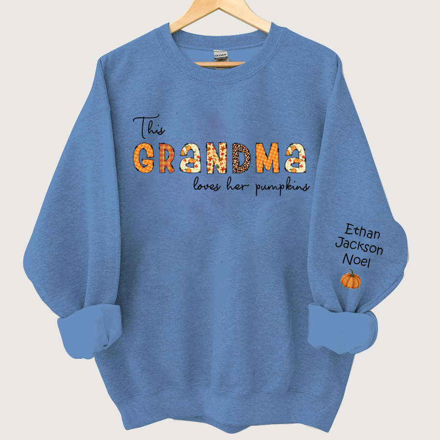 Lofaris Customized Grandma Doodle Alphabet Pumpkins Kids Name Sweatshirt Autumn Halloween