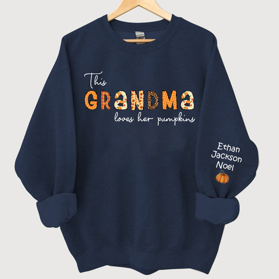 Lofaris Customized Grandma Doodle Alphabet Pumpkins Kids Name Sweatshirt Autumn Halloween