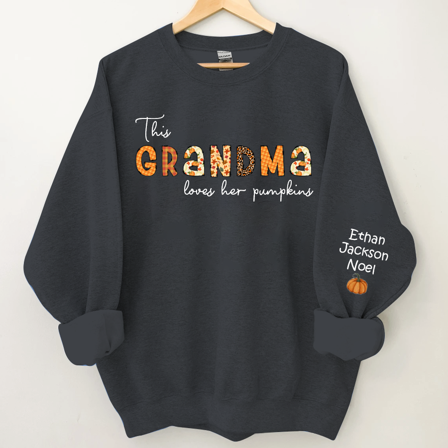 Lofaris Customized Grandma Doodle Alphabet Pumpkins Kids Name Sweatshirt Autumn Halloween