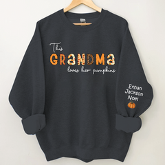 Lofaris Customized Grandma Doodle Alphabet Pumpkins Kids Name Sweatshirt Autumn Halloween