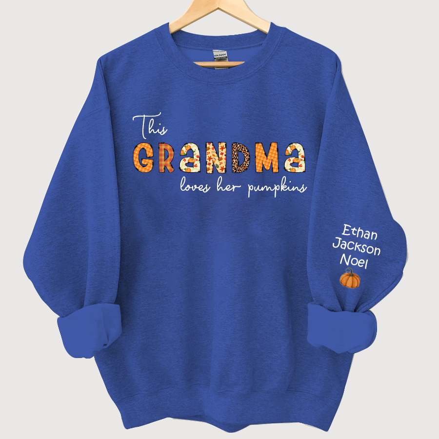 Lofaris Customized Grandma Doodle Alphabet Pumpkins Kids Name Sweatshirt Autumn Halloween