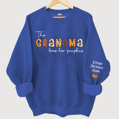 Lofaris Customized Grandma Doodle Alphabet Pumpkins Kids Name Sweatshirt Autumn Halloween