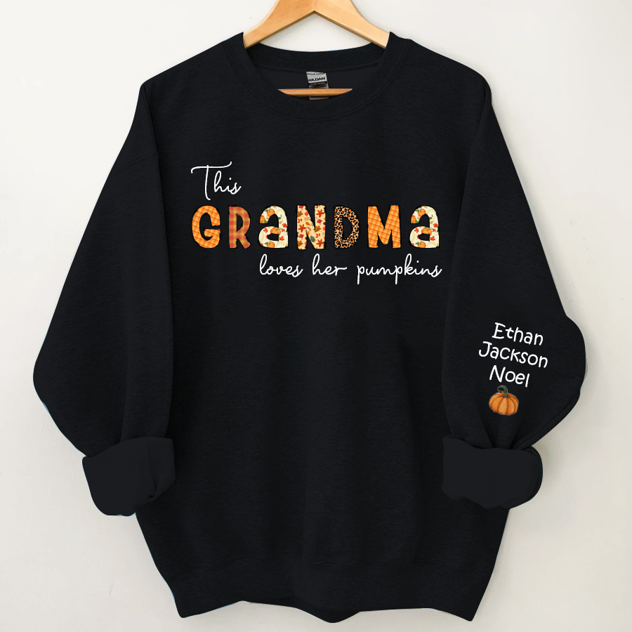 Lofaris Customized Grandma Doodle Alphabet Pumpkins Kids Name Sweatshirt Autumn Halloween