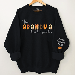 Lofaris Customized Grandma Doodle Alphabet Pumpkins Kids Name Sweatshirt Autumn Halloween