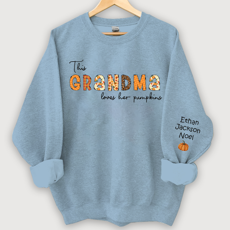 Lofaris Customized Grandma Doodle Alphabet Pumpkins Kids Name Sweatshirt Autumn Halloween