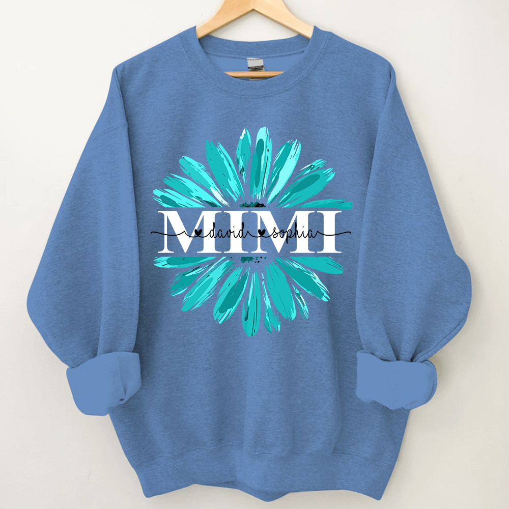 Lofaris Custom Grandma Mimi Turquoise Daisy Flower Sweatshirt