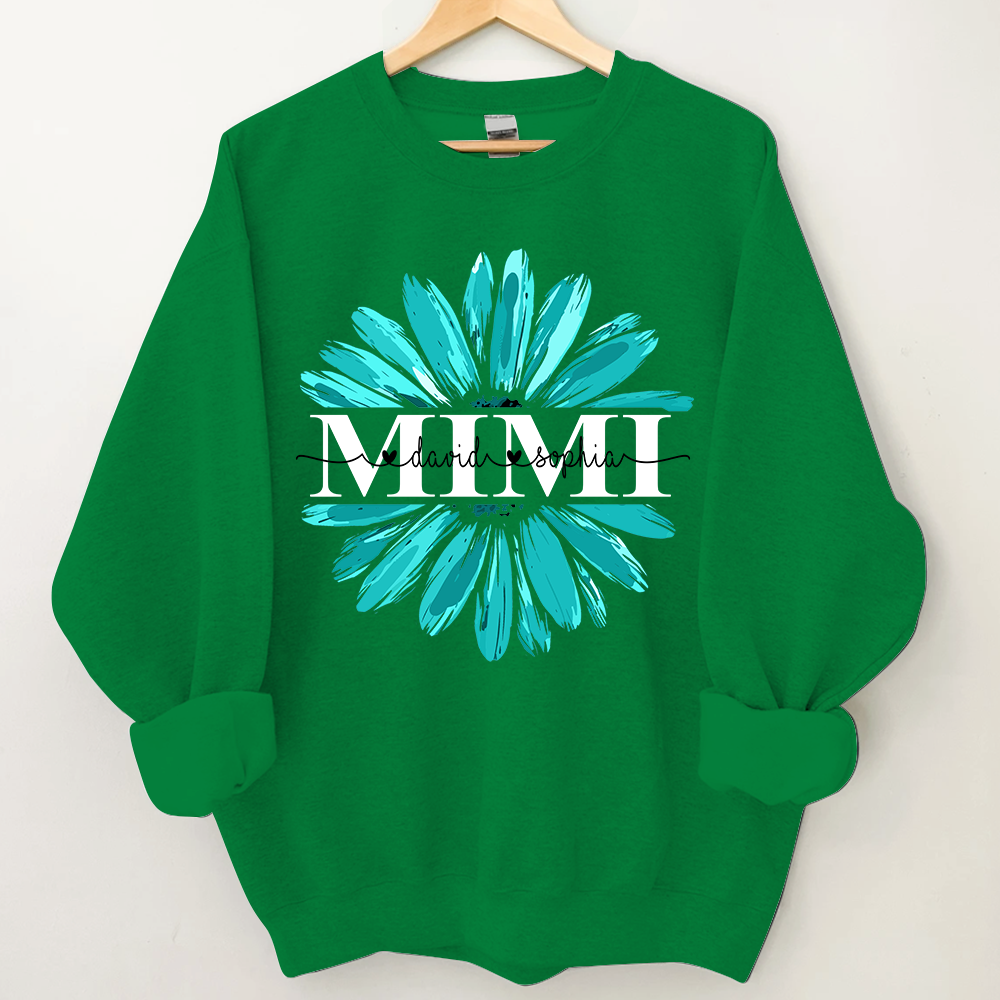 Lofaris Custom Grandma Mimi Turquoise Daisy Flower Sweatshirt