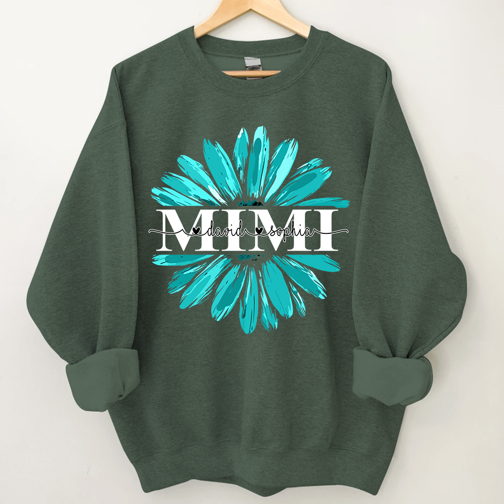 Lofaris Custom Grandma Mimi Turquoise Daisy Flower Sweatshirt