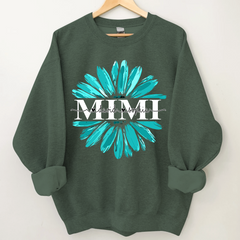 Lofaris Custom Grandma Mimi Turquoise Daisy Flower Sweatshirt