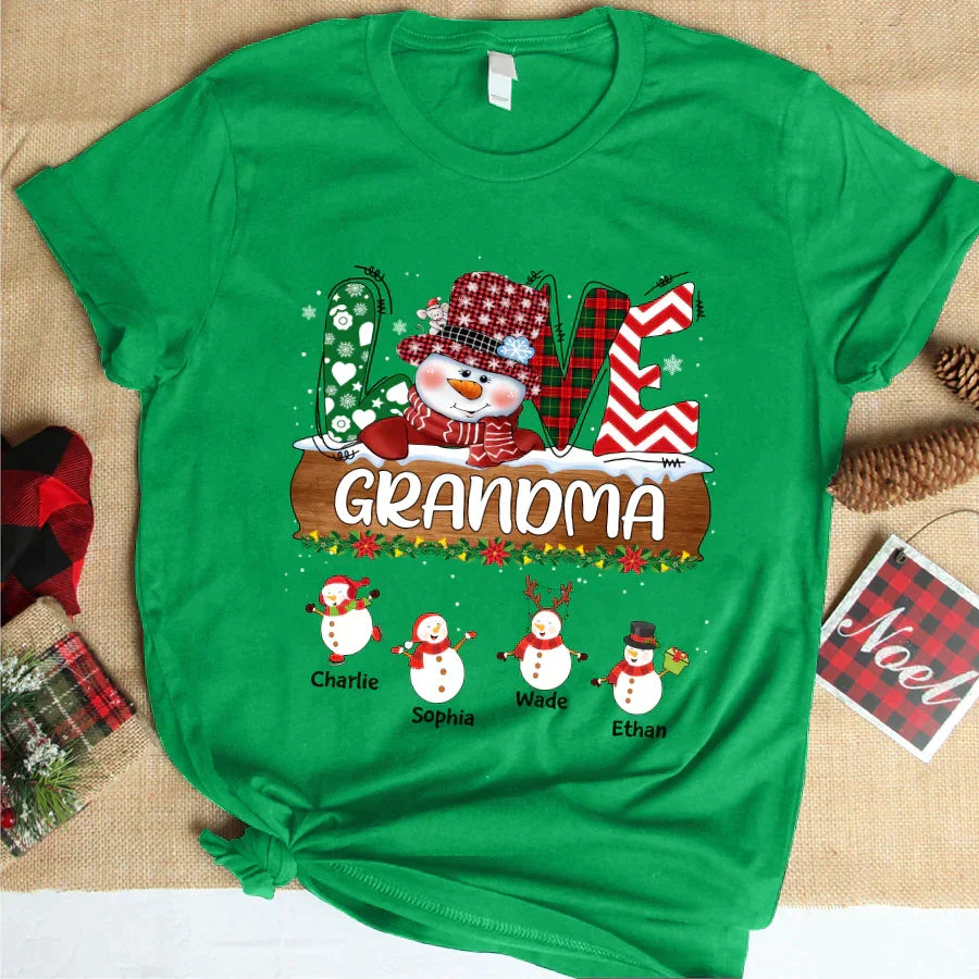 Lofaris Custom Grandma Snowman Grandkids Christmas T-Shirt