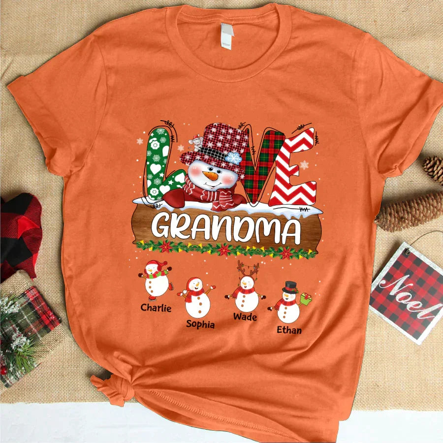 Lofaris Custom Grandma Snowman Grandkids Christmas T-Shirt