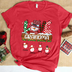 Lofaris Custom Grandma Snowman Grandkids Christmas T-Shirt