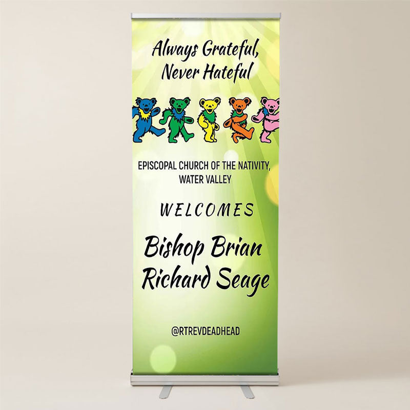 Lofaris Custom Green Holy Bokeh Bear Retractable Banner