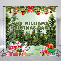 Lofaris Custom Green Pine Forest Family Christmas Backdrop