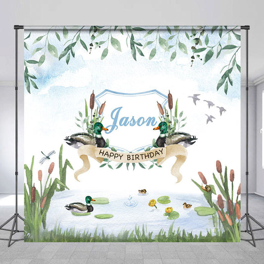 Lofaris Custom Greenery Teal Pond Spring Birthday Backdrop