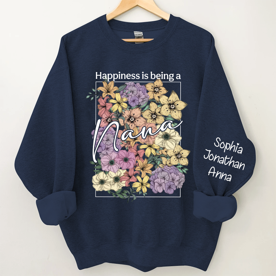 Lofaris Custom Happiness Is Being Grandma Floral Sweatshirt