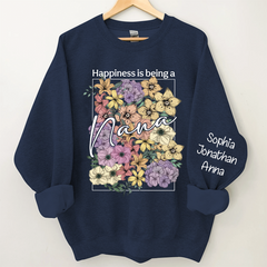 Lofaris Custom Happiness Is Being Grandma Floral Sweatshirt