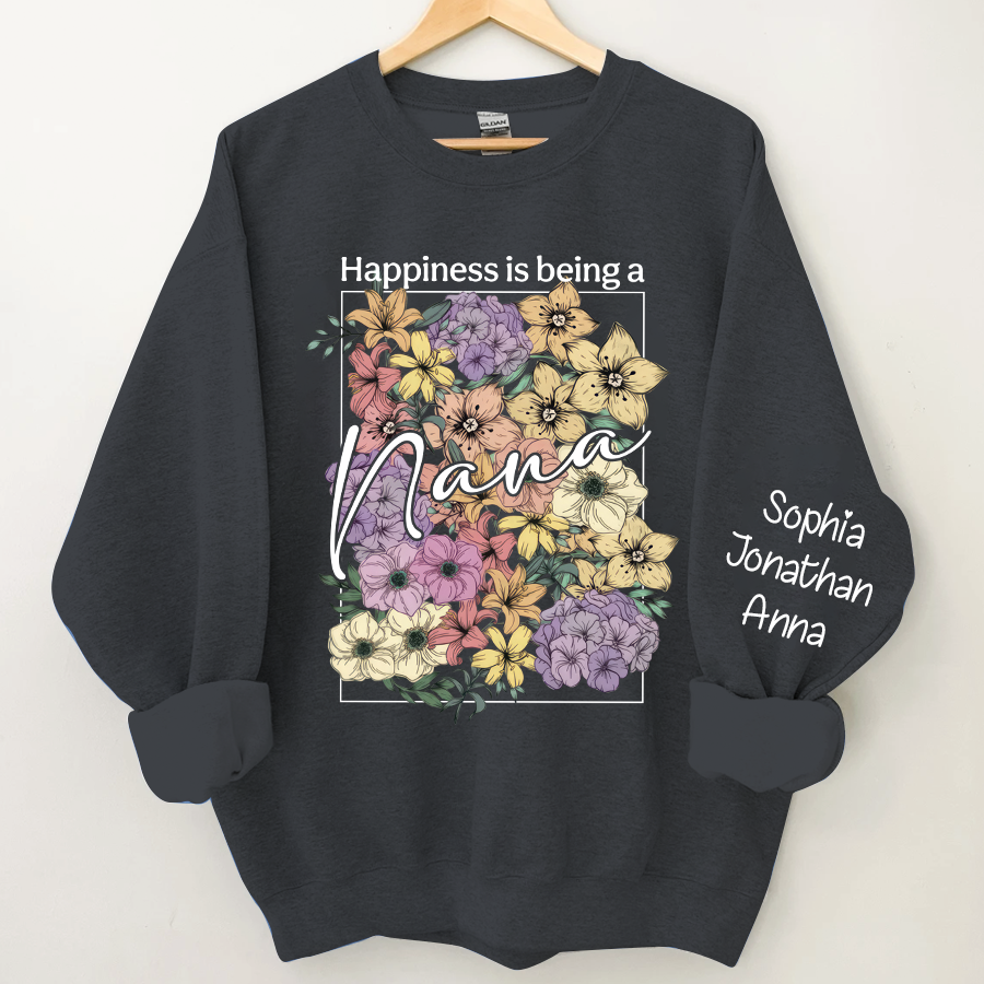 Lofaris Custom Happiness Is Being Grandma Floral Sweatshirt