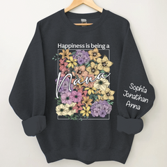 Lofaris Custom Happiness Is Being Grandma Floral Sweatshirt