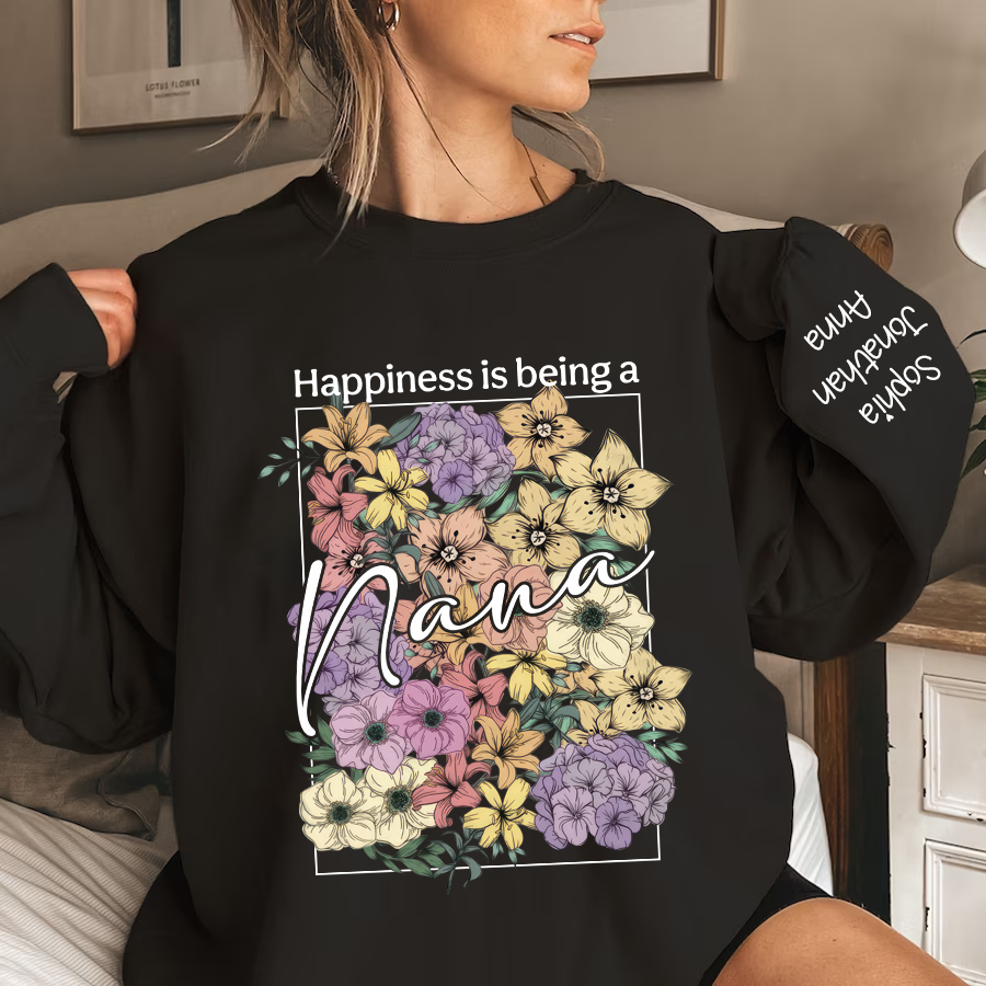 Lofaris Custom Happiness Is Being Grandma Floral Sweatshirt