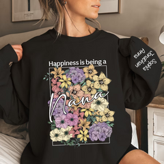Lofaris Custom Happiness Is Being Grandma Floral Sweatshirt