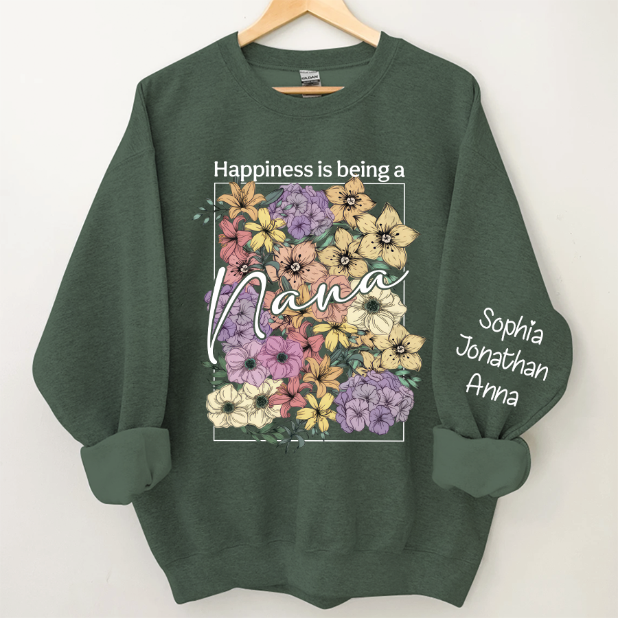 Lofaris Custom Happiness Is Being Grandma Floral Sweatshirt