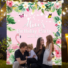 Lofaris Custom Hawaiian Flamingo Monstera Birthday Backdrop
