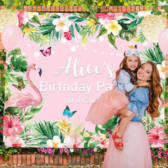 Lofaris Custom Hawaiian Flamingo Monstera Birthday Backdrop