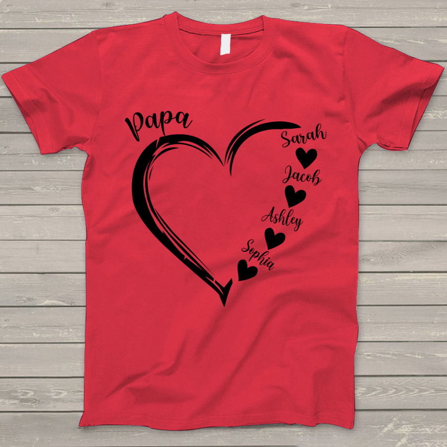 Lofaris Custom Heart Papa and Kids Fathers Day T-Shirt