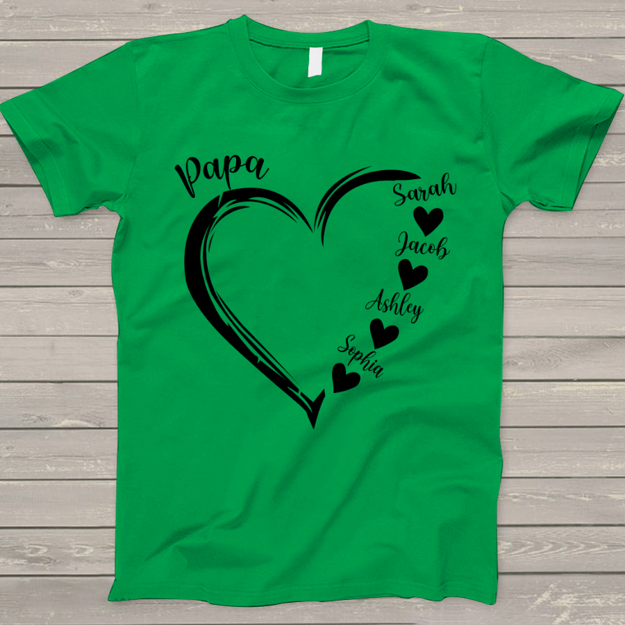 Lofaris Custom Heart Papa and Kids Fathers Day T-Shirt