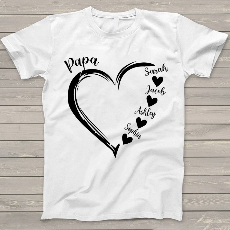 Lofaris Custom Heart Papa and Kids Fathers Day T-Shirt