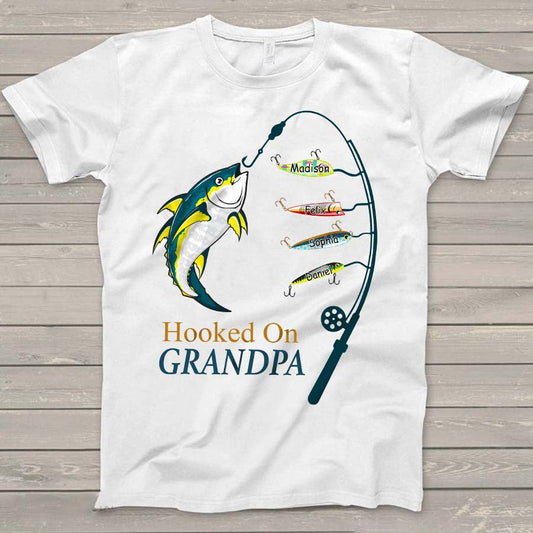 Lofaris Custom Hooked On Grandpa Kids Fathers Day T - Shirt