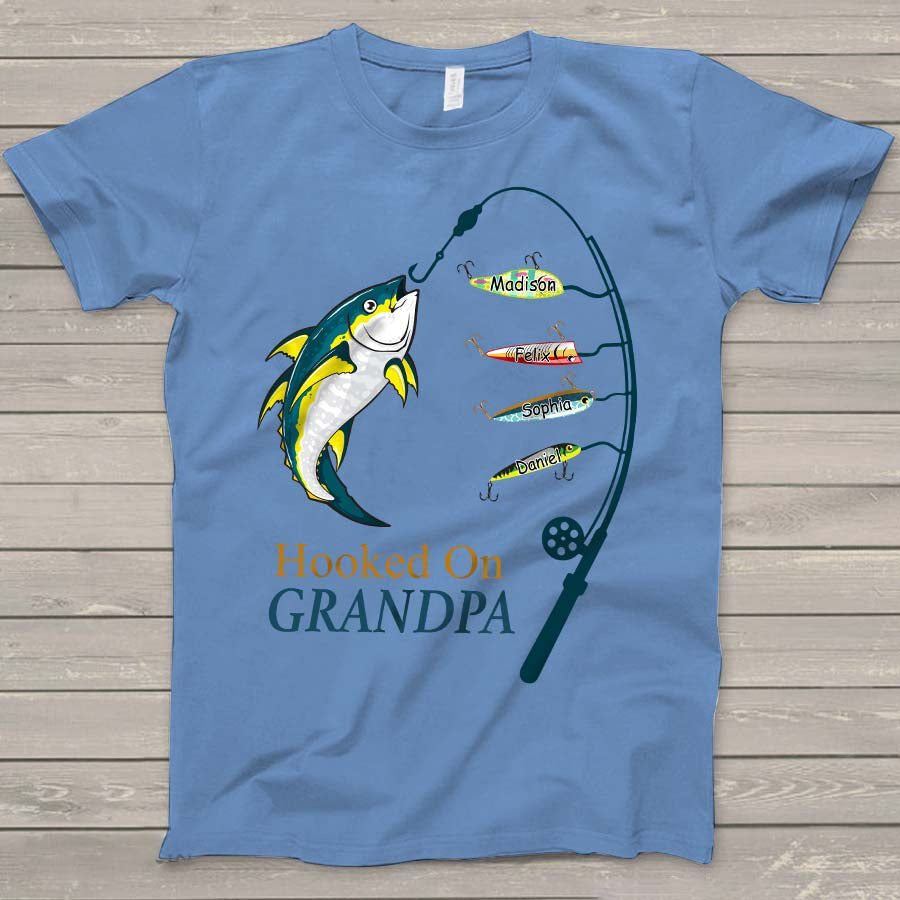 Lofaris Custom Hooked On Grandpa Kids Fathers Day T - Shirt